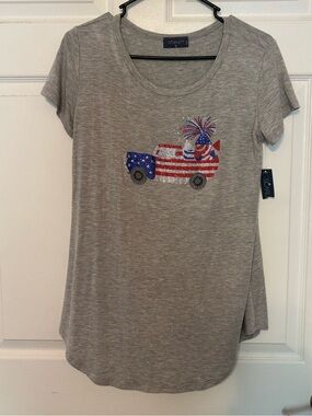 Scarlett Gray Tee with Sparkling Patriotic Truck